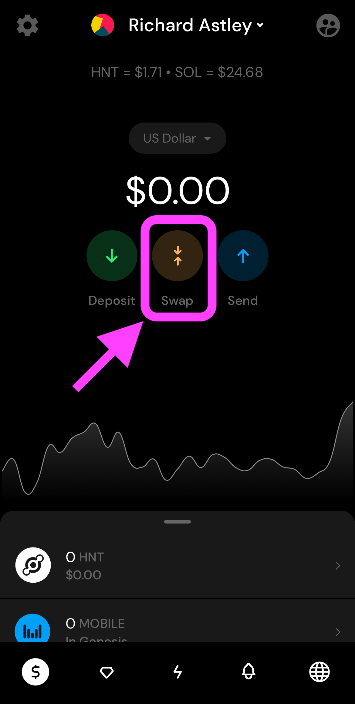 Helium Wallet app token swap screen